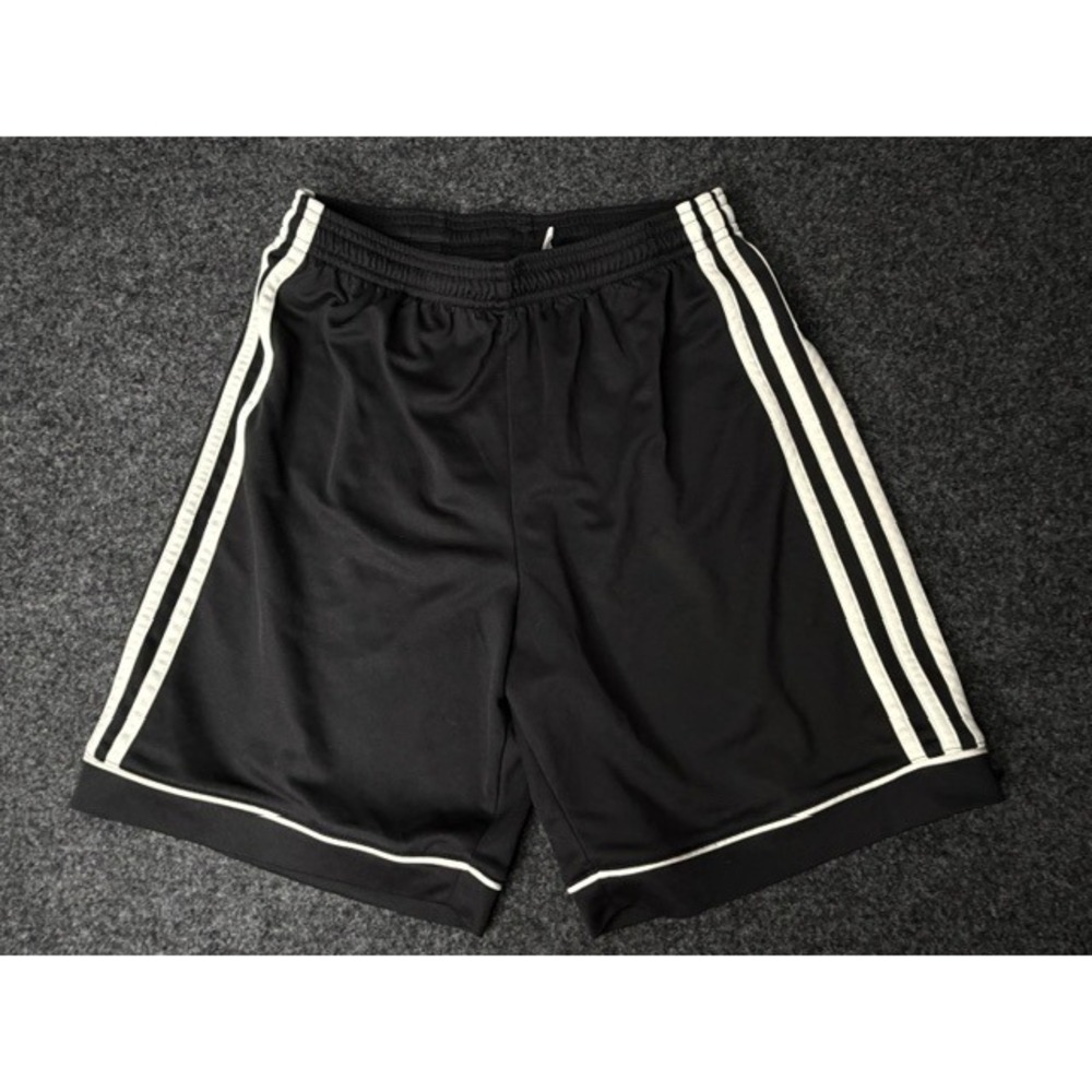 Adidas Kids Climalite Soccer Shorts Black White 3-Stripe Size Large L 13-14Y